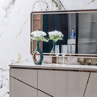 Buffet de luxe moderne en bois massif avec grand rangement, miroir et fonctions multiples pour la maison, le bar, la cuisine et la salle à manger