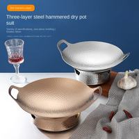 Chauffe-plat portable en acier inoxydable martelé non revêtu, alimenté au combustible, température contrôlée 85-100°C pour le maintien au chaud des aliments