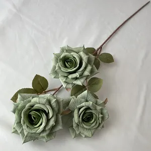 QYY Decoration High Quality Artificial Flower 3-head Wenjuan Coated Silk Screen Diamond Rose