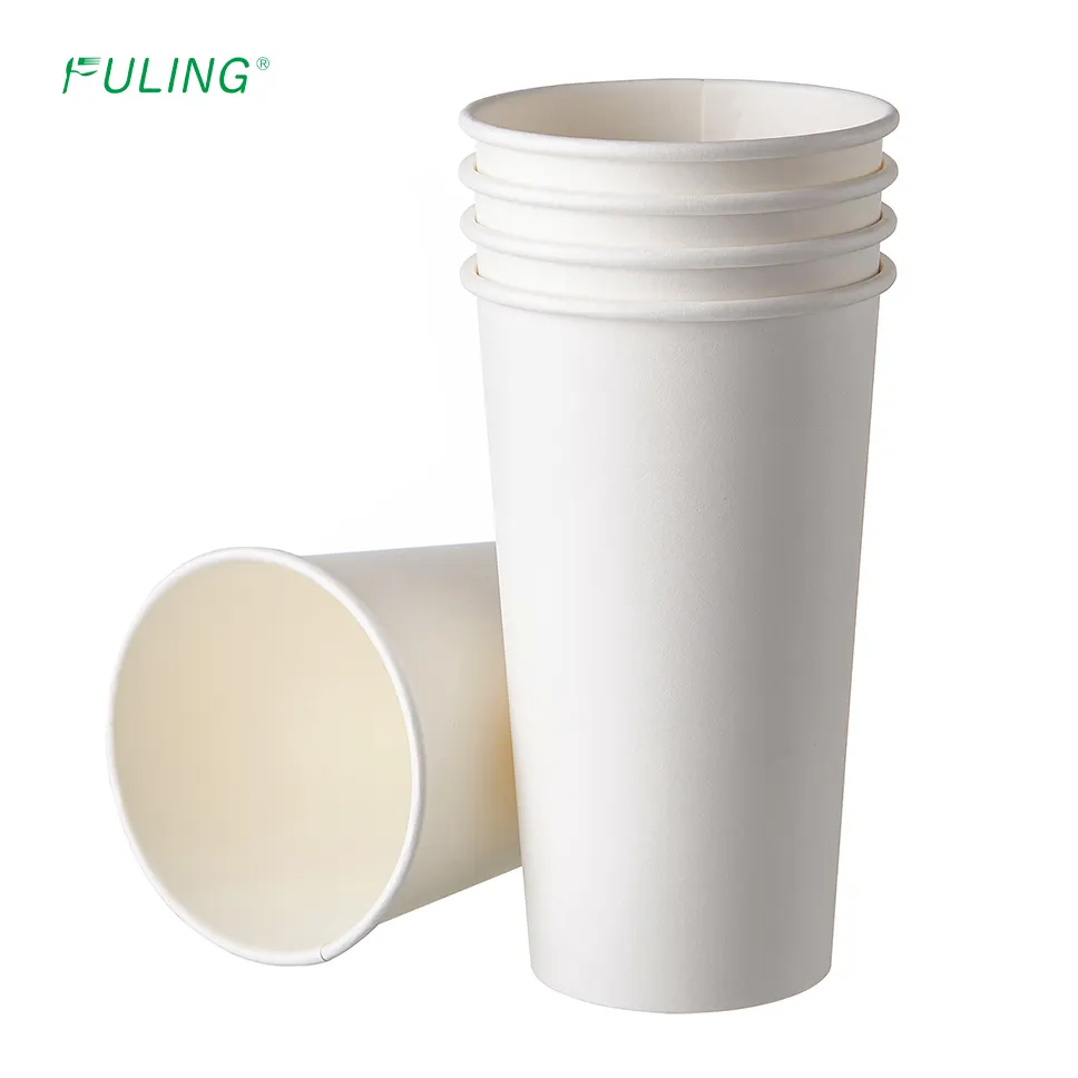 FULING 20 oz PE 코팅 생분해성 단일 벽 일회용 종이 커피 컵 뚜껑 포함
