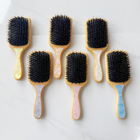 Sikat Rambut Baru dari Kayu dengan Resin di Bagian Belakang, Motif Bunga, Sikat Rambut Asetat dengan Logo, Sikat Pengering Rambut Bulu Babi dari Bambu