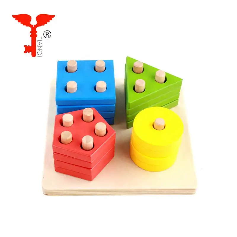 木のおもちゃの幾何学と数字の形のソーターブロックセット