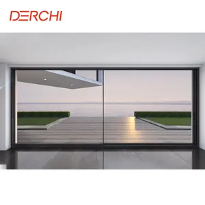 Luxe Heavy Duty Slank Frame Panoramisch Grote Glazen Paneel Glijdende Glazen Aluminium Deur Voor Villa Huis