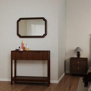 Mid Century Modern Fluted Console <b>Table</b> <b>Walnut</b> Finish 2 Drawers Open Shelf Narrow Entryway Sofa <b>Table</b> - Product Image 5
