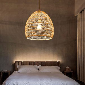 <span class=keywords><strong>Lampe</strong></span> suspendue en fer à économie d'énergie 5000K, lumière du jour, avec abat-jour en rotin fait main, luminaire de plafond en rotin pour restaurant - Product Image 5
