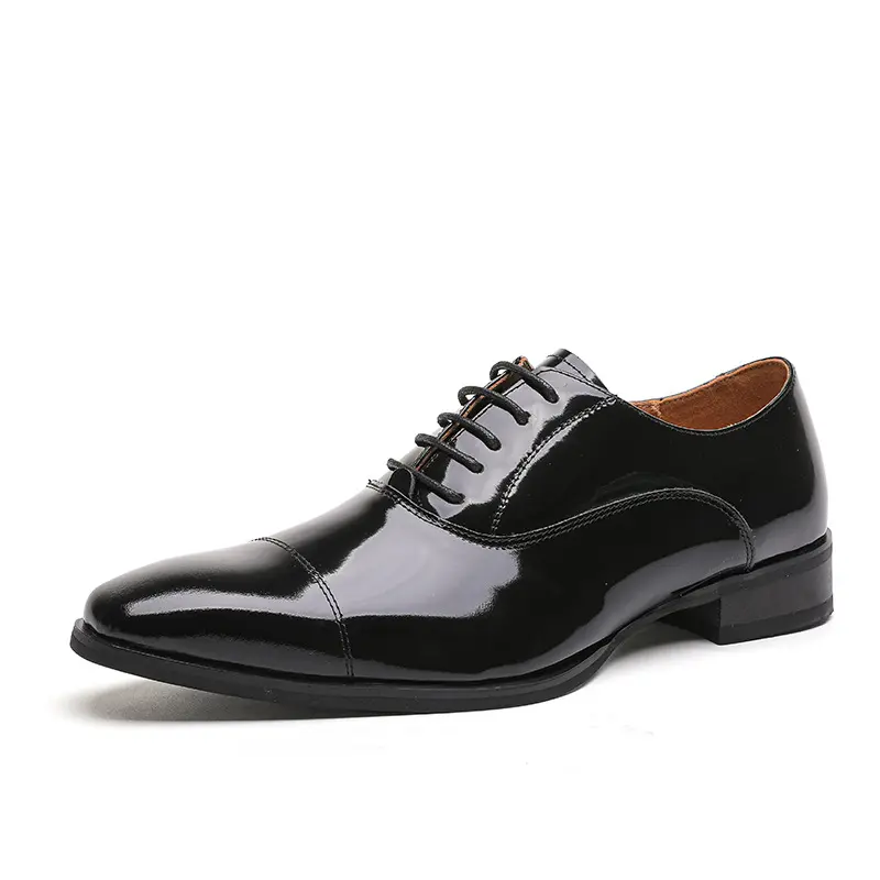 Shiny Leather Shoes Men'S Business Dress British Oxford Shoes Casual Leather Hand-Opened Bead Patent Men'S Black Leather Shoes