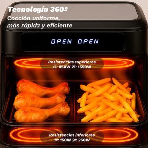 Freidora de Aire Doble Grunkel de 10L y 2800W con Pantalla Digital y Dos Compartimentos para Cocinar Pollo y Papas Fritas - Product Image 4