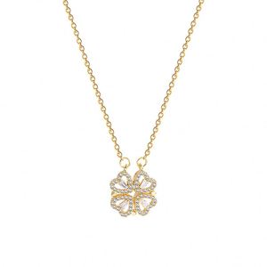 Collier pendentif trèfle à quatre feuilles/coeur, double usage, en argent, avec zircon cubique, breloque magnétique - Product Image 6