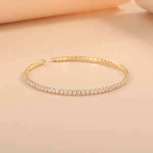 Gold Zircon Bracelet <b>Copper</b> Alloy Channel Setting Fashion <b>Bangle</b> Jewelry - Product Image 2