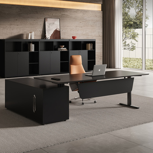 <span class=keywords><strong>Bureau</strong></span> de direction moderne à hauteur réglable avec élévateur électrique, construction en acier inoxydable et bois, pivotant/extensible/convertible - Product Image 1