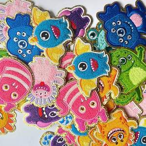 NODA Iron on Embroidery Cute <b>Gold</b> Edge Little Evil Caterpillar Chenille Patch for Kid <b>Clothes</b> Bag Decoration - Product Image 1