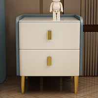 Mesita de Noche de Madera Maciza y Piedra Sinterizada, Gabinete de Almacenamiento Azul Marino Moderno Minimalista de Lujo Italiano para Dormitorio