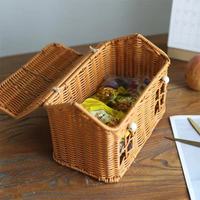 Nouveauté en promotion : adorable boîte à bonbons en forme de maison, écologique, pour la décoration de la maison, panier de rangement en plastique tressé avec poignée pour les enfants, idéal pour les fêtes