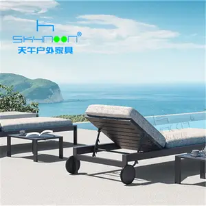 Kursi Pantai Panjang dengan Roda, Furnitur Luar Ruangan Chaise Lounge, Kursi Pantai Kualitas Bagus, Kursi Panjang Aluminium Hitam (33020)