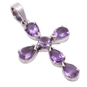 Amethyst Gemstone <b>Cross</b> <b>Pendants</b> 925 Sterling <b>Silver</b> Wholesale Jewelry Handmade Fine <b>Silver</b> <b>Pendants</b> Manufacturer - Product Image 1