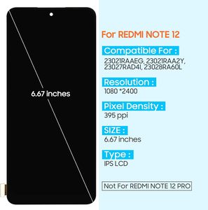 Pantalla de Repuesto BOSTON para Redmi Note <span class=keywords><strong>12</strong></span> 4G, Ensamblaje de Digitalizador (Modelos 23021RAAEG y 23021RAA2Y), 1 Año de Garantía - Product Image 1