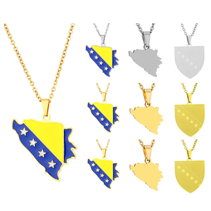 Collares con Cadena y Emblema del Mapa de Bosnia y Herzegovina Chapados en Oro de 18K, Collar con Colgante de Mapa de Bosna y <span class=keywords><strong>Hercegovina</strong></span> de Acero Inoxidable - Product Image 1