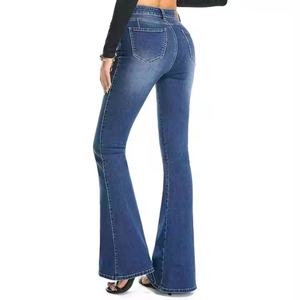 Fabricantes de Ropa, Jeans Personalizados para Mujer, Jeans Ajustados de Cintura Alta, Jeans Vintage con Lavado Ácido, Tela Elástica, Jeans Acampanados - Product Image 2
