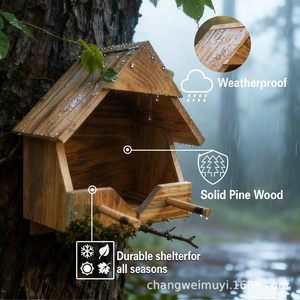 Casa para pájaros de madera, pino macizo, resistente a la intemperie, refugio exterior para pájaros pequeños, para todas las estaciones - Product Image 1