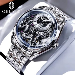 Montre mécanique automatique GELATU Dragon gravé pour homme, en acier inoxydable, étanche, de luxe, haute qualité, avec aiguilles - Product Image 1
