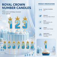 Bougies d'anniversaire numérotées bleues dégradées sur le thème du Petit Prince, bougies de gâteau à chiffres 0-9 avec couronne dorée scintillante pour fête de garçon