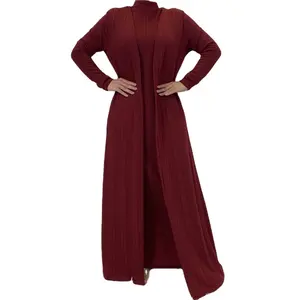 DLR114 Custom Elegant women abaya long sleeve SOLID color dubai Maxi robe modest cardigan islamic clothing middle east kimono