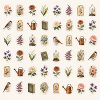 100pcs Stiker Vinyl Botani Vintage Cottagecore Paket Stiker Tahan Air Watercolor Die Cut untuk Scrapbook Jurnal Laptop