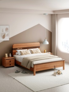 Cama de Plataforma de Madera Maciza de Alta Calidad, Moderna y Minimalista, con Cabecera Dorada para Dormitorio - Product Image 2