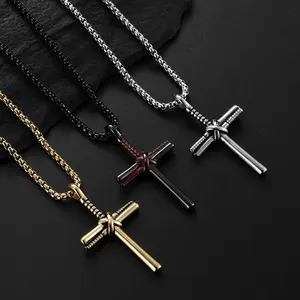 Stainless Steel 18k Gold Plated Gold Silver Black Nail Crosses Pendant Necklaces For Women Men's Nail Crosses Jewelry Necklace