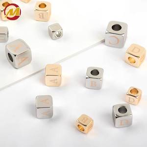 Electroplated Metal Cube Pendant A-Z <b>Letter</b> Large Hole Bracelet Spacer Beads Jewelry Accessories - Product Image 4