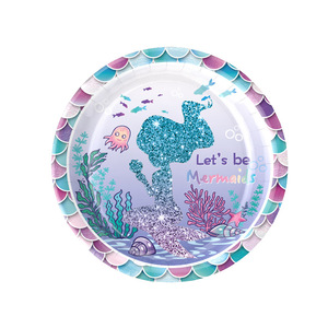 DAMAI Mermaid Paper Plates Party Supplies Children's Birthday Set <b>Tableware</b> Set Kids <b>Disposable</b> <b>Tableware</b> for Birthday Party - Product Image 4