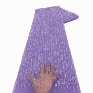 Ni. ai בד תחרה עם חרוזים אופנה חדשה יוקרה לבן כלה חתונה tullle רשת בדים עם פנויים ופנינים - Product Image 3