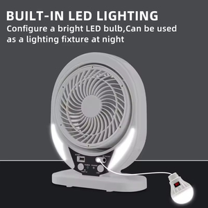 Mini ventilateur de bureau 7 pouces avec lumière LED, batterie lithium 5400 mAh, panneau solaire en plastique, <span class=keywords><strong>2</strong></span> ampoules, ventilateur solaire rechargeable - Product Image 4