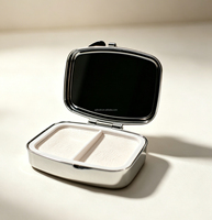 Miroir cosmétique pliable double face personnalisable en métal chromé avec séparateur de poudre et plateau pour correcteur, logo personnalisé 1x