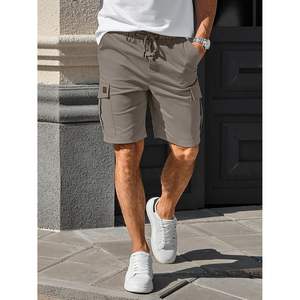 2025 pantalones cortos Cargo informales para hombre, pantalones cortos elásticos clásicos con cordón de algodón, 6 bolsillos, talla XS, logotipo cómodo teñido liso - Product Image 5