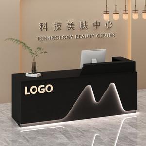 Comptoir de réception moderne en MDF pour salon de beauté, comptoir de caisse, institut de formation en coiffure, éclairage LED, hôtels, immeubles de bureaux - Product Image 4