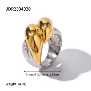 Anillo llamativo <span class=keywords><strong>de</strong></span> acero inoxidable 316L chapado en <span class=keywords><strong>oro</strong></span> <span class=keywords><strong>de</strong></span> 18 quilates para mujer, diseño <span class=keywords><strong>de</strong></span> cúpula, corazón <span class=keywords><strong>y</strong></span> croissant, anillo <span class=keywords><strong>de</strong></span> moda audaz, <span class=keywords><strong>venta</strong></span> al por mayor OEM - Product Image 3