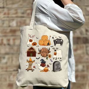 Keymay Spooky Farm Halloween Custom Printed Cotton Canvas Handbag Eco-friendly Reusable Shopping Tote 15x3x16inch Fashionable - Product Image 3