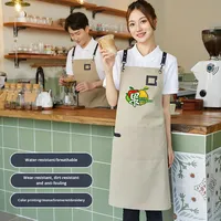 Tablier unisexe imperméable en toile et cuir de haute qualité, personnalisable avec logo, pour uniforme de restaurant et bar, vente en gros