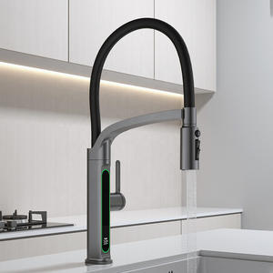 Grifo extraíble para cocina, color gris plomizo, con una sola manija, válvula de cerámica, montaje en encimera, estilo moderno para fregadero - Product Image 3