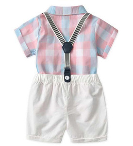 Conjuntos de Ropa de Verano para Niños, Camisa a Cuadros de Manga Corta para Bebé, 3 Piezas con Corbata, Traje de Caballero, Logotipo Personalizado - Product Image 4