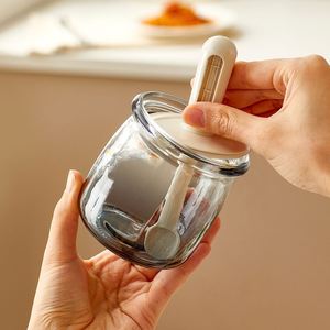 Slide Spoon Telescopic Transparent Glass Seasoning Jar <b>Herbs</b> Condiment Storage Container <b>Box</b> Retractable Salt Sugar Spice Jars - Product Image 4