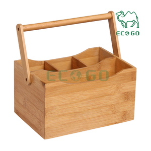 Caja de té de bambú con 4 compartimentos y caja de té de madera agarrada con tapa acrílica con asa - Product Image 5