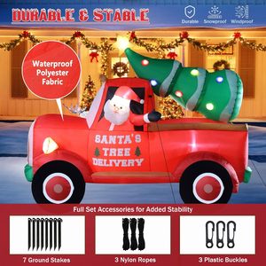 Camion gonflable de Noël rouge de 7 pieds, résistant aux intempéries, avec Père Noël livrant un sapin de Noël, décorations de fête illuminées par LED - Product Image 4