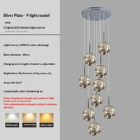 Lustre long en verre et fer avec LED argentées Gypsophila, AC 220V, pour escalier, lumière rotative duplex, style moderne minimaliste nordique