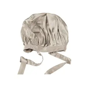 Logo kustom topi tidur Balut tepi bordir Perak 22mm bonnet sutra murbei dengan pita elastis