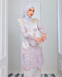 OEM ODM Modern Muslim Dress Abaya and Baju Kurung From Malaysia Featuring Hand Drawn and Puff Printing - Product Image 2