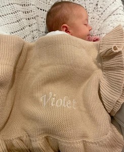 Manta bordada de punto con diseño de diamantes con <span class=keywords><strong>nombre</strong></span> personalizado, borde festoneado para bebés y adultos, ropa de cama para niños - Product Image 3