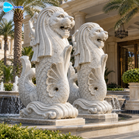 Sculpture classique de lion gardien en marbre, paire de chiens Foo sculptés à la main en pierre, statues d'entrée durables pour villa, jardin, cour
