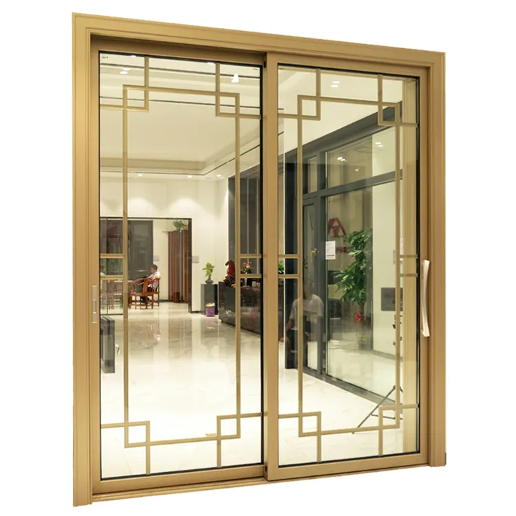 gold sliding double glass aluminum doors for kitchen